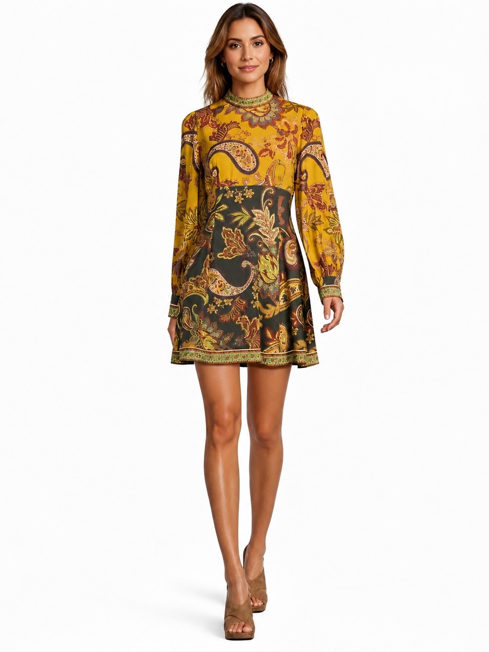 NWT Antonio Melani Ellery Paisley Mock Neck Long Sleeve Dress Sz 12